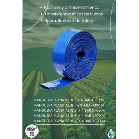 Manguera plana para transporte a baja presión de 1-1/2 x 100 Mts